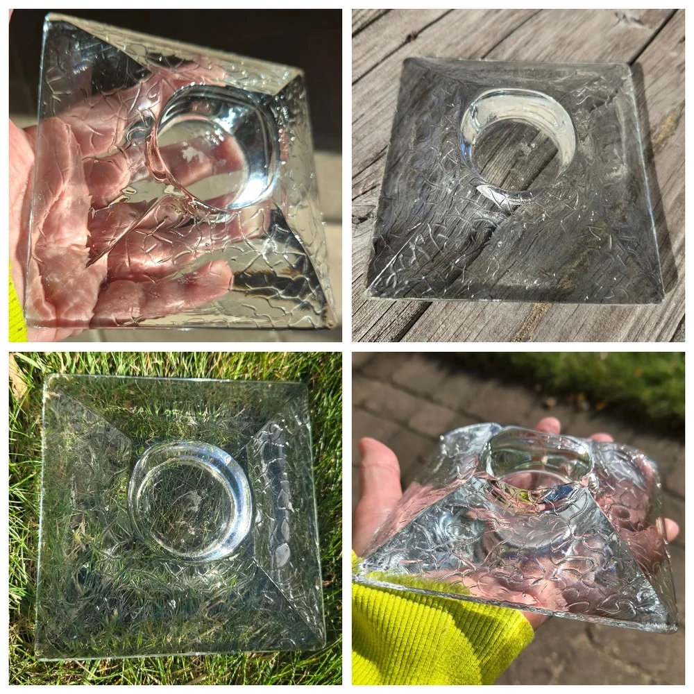 Vtg Crackle Glass Votive Candle Holder Orrefors Thick Heavy EAPG